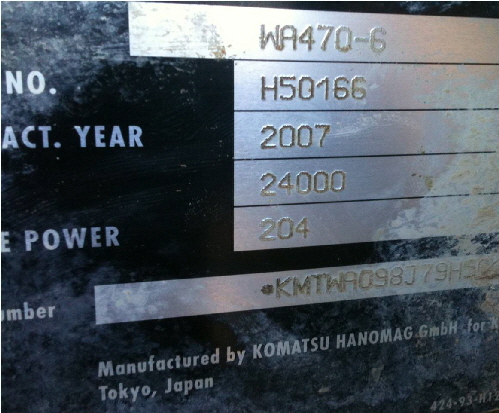 Plaque KOMATSU WA470